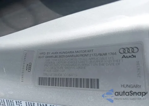 2008 Audi Tt 2.0T z USA, uszkodzony, nr VIN TRUAF38J081018415